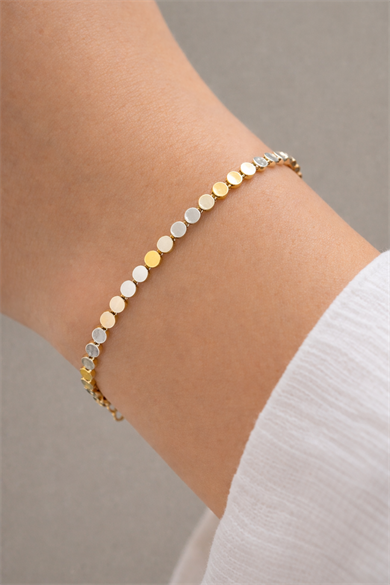 Altın ve Gümüş Renk Ezme Detaylı Çelik Xupıng VİP Bileklik