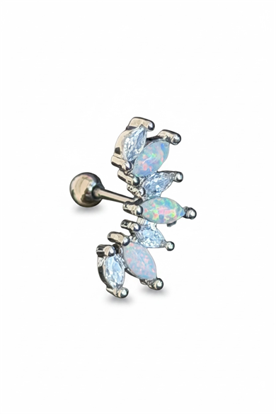 Gümüş Renk Taşlı Cerrahi Çelik Tragus/Kıkırdak Küpe/Piercing (Tek)