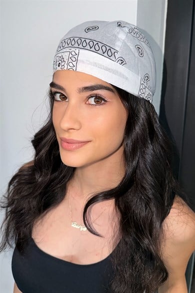Beyaz Renk Etnik Desenli Saç Bandı/Bandana