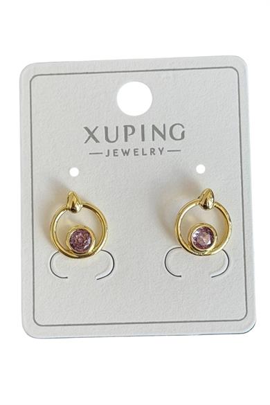 Altın Renk Pembe Taşlı Xuping Küpe (Çift)