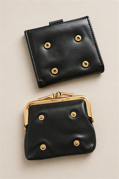 Siyah Renk 2 Bölmeli Deri Kadın Kartlık/Cüzdan