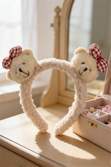 Krem Renk Ayıcık Figürlü Peluş Taç