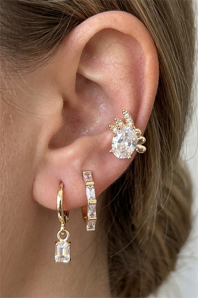 Altın Renk Taş Detaylı 3lü YSX Küpe Set