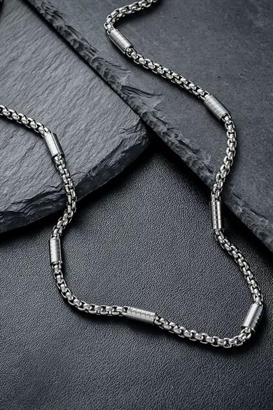 Gümüş Renk Erkek Zincir Çelik Kolye (55cm)