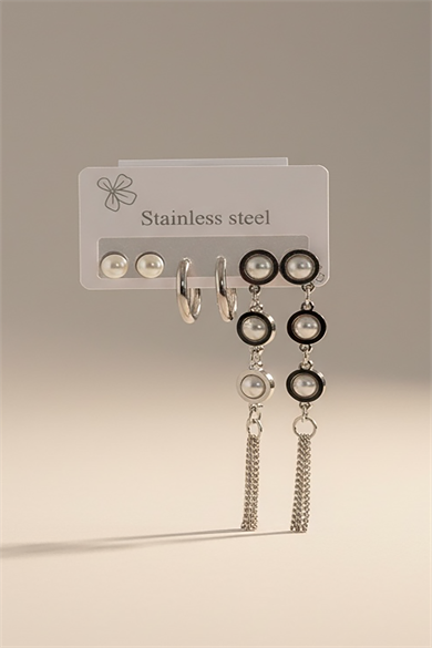 Gümüş Renk 6lı Karışık Figürlü Sallantılı Çelik Küpe Set