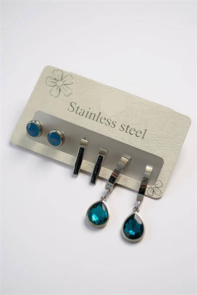 6lı Gümüş Renk Karışık Figürlü Çelik Küpe Set