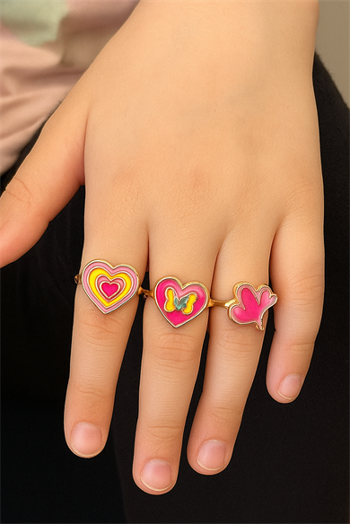 3lü Karışık Renk Çocuk Yüzük Set