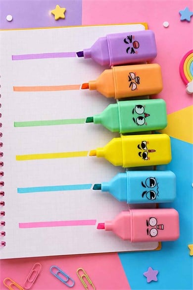 6lı Karışık Figürlü Fosforlu Kalem Set