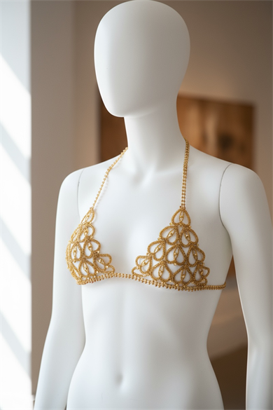 Altın Renk Taşlı Bikini Üstü /Bralet /Vücut Aksesuarı