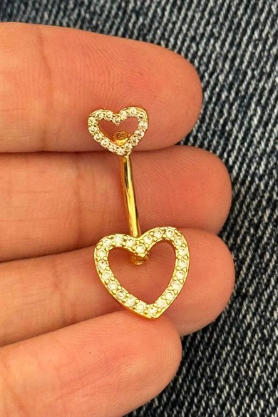 Altın Renk Kalp Figürlü Cerrahi Çelik Göbek Piercing