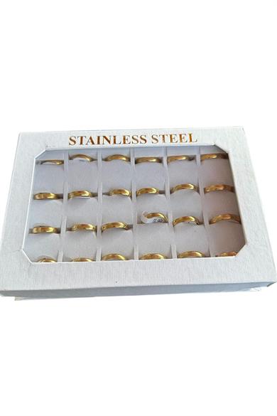 24lü Altın Renk Numaralı İnce Çelik Alyans Set
