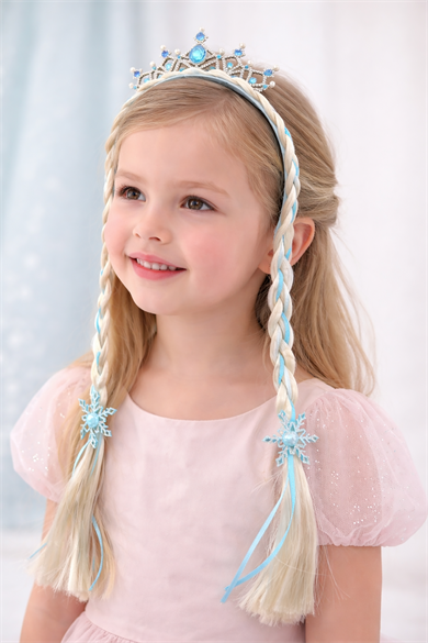 Mavi Renk Örgü Saç Detaylı Taç