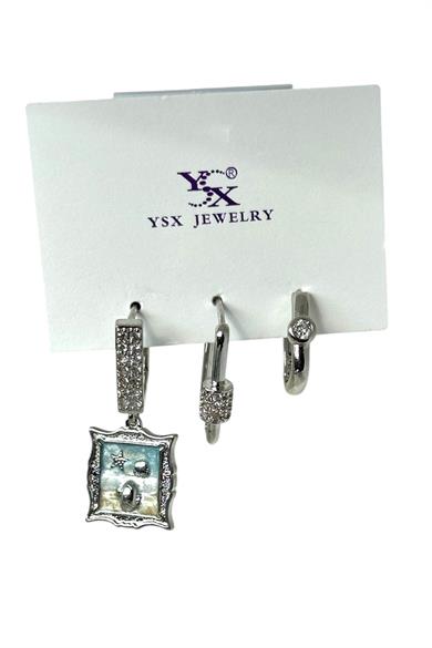 Gümüş Renk Taş Detaylı 3lü YSX Küpe Set