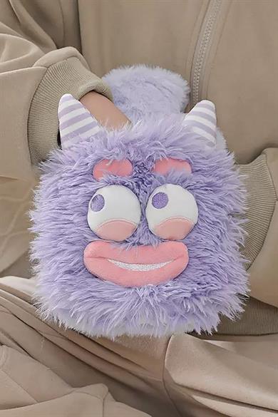 Mor Renk Canavar Figürlü Peluş Sıcak Su Torbası