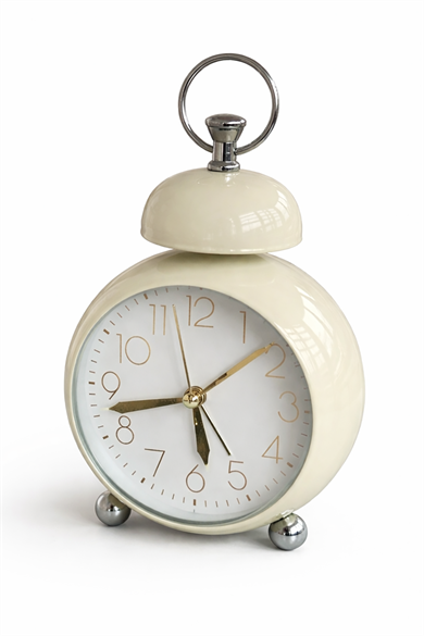 Krem Renk Mini Dekoratif Işıklı Alarmlı Yuvarlak Masa Saati