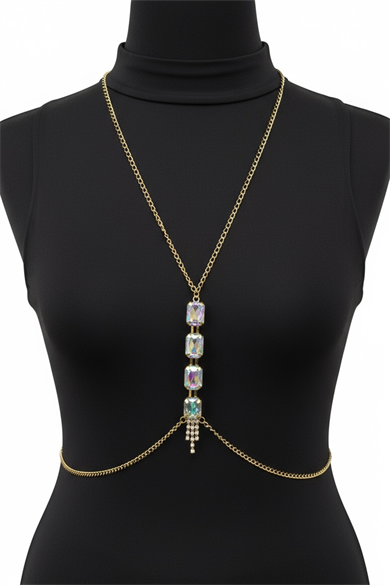 Altın Renk Hologram Taş Detaylı Vücut Aksesuarı