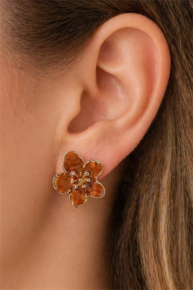 Açık Kahve Renk Çiçek Figürlü Küpe (Çift)