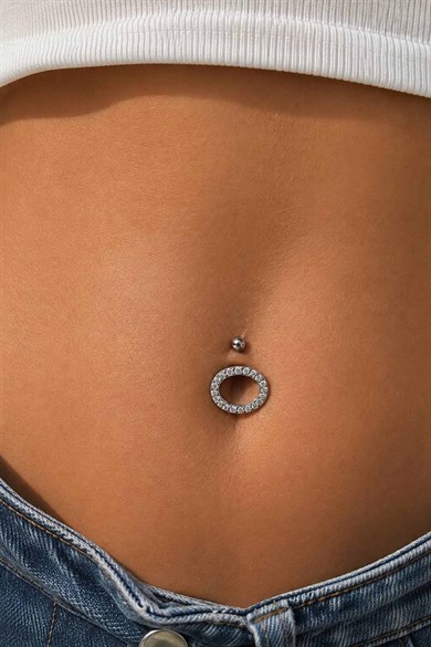 Gümüş Renk Taşlı Cerrahi Çelik Göbek Piercing