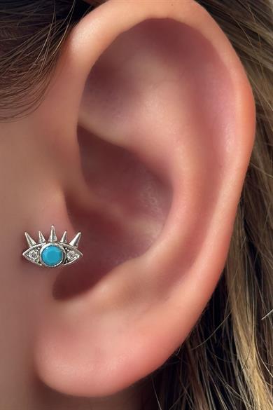 Gümüş Renk Göz Figürlü Çelik Tragus/Kıkırdak Küpe/Piercing (Tek)