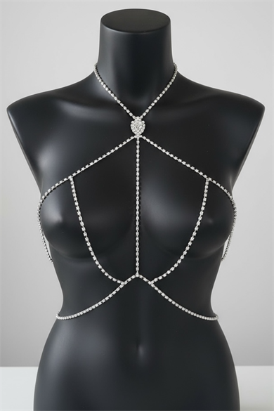 Gümüş Renk Taş Detaylı Tasarım Vücut Aksesuar