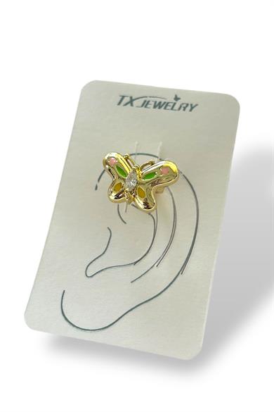 Altın Renk Kelebek Figürlü Taş Detaylı 14K Altın Kaplama TX Ear Cuff (Tek)
