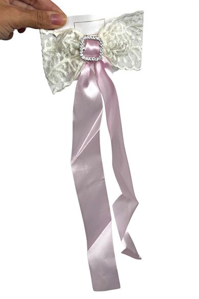 Pembe Renk Kurdele Figürlü Taş Detaylı Otomat Toka