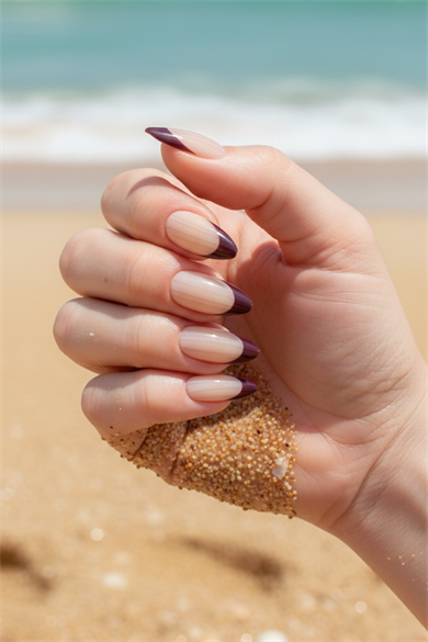 12li Krem Ve Bordo Renk Jel Görünümlü Takma Tırnak (Yapıştırıcılı)