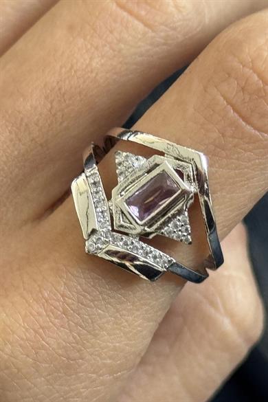 Gümüş Renk Taş Detaylı Ayarlanabilir Yüzük