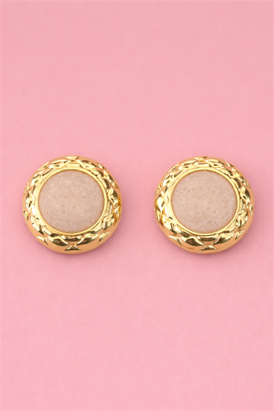 Altın Renk Krem Taş Detaylı Küpe (Çift)