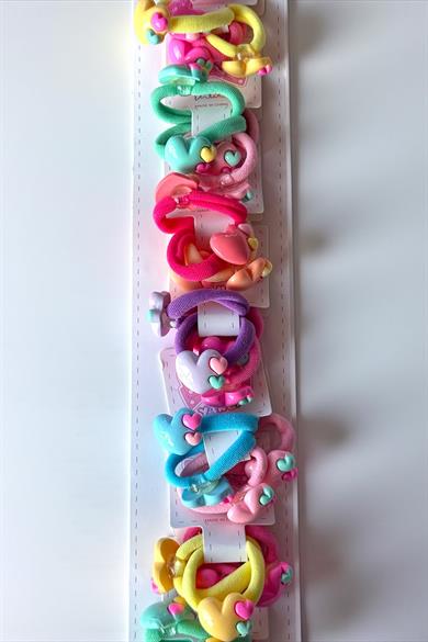 10lu Karışık Renk Kalp Figürlü Lastik Toka Set