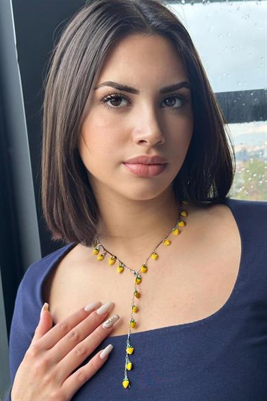 Gümüş Renk Sarı Kalp Figürlü Çelik Y Kolye