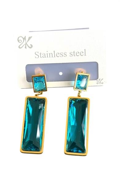 Altın Renk Mavi Taş Detaylı Çelik Küpe (Çift)