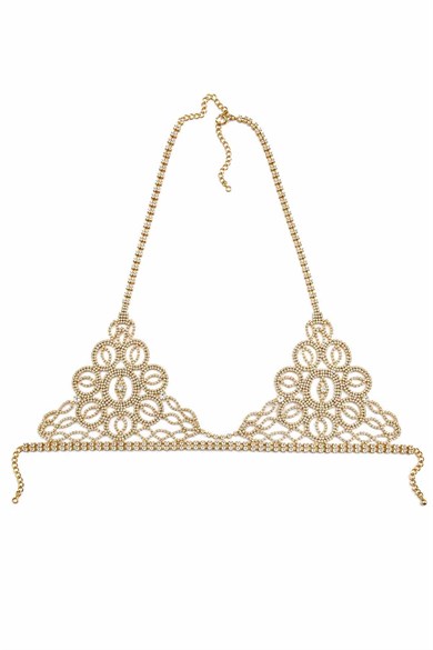 Altın Renk Taş Detaylı Bikini Üstü /Bralet /Vücut Aksesuarı