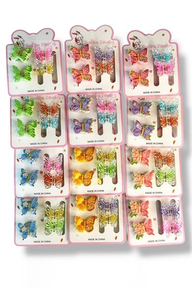 Karışık Renk Kelebek Figürlü Lastik Toka Ve Yan Toka Set