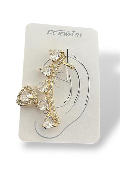 Altın Renk Taş Detaylı14K Altın Kaplama TX Ear Cuff Ve Küpe Set(Tek)