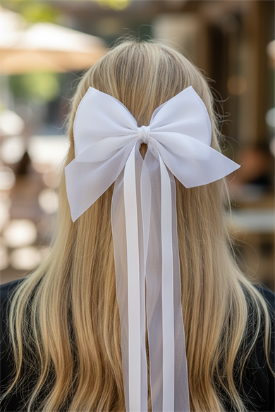 Beyaz Renk Kurdele Detaylı Pens Toka