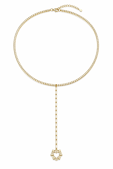 Altın Renk Kalp Figürlü Taş Detaylı Choker Kolye