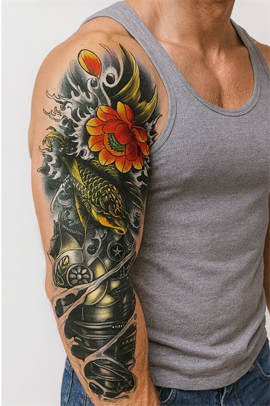 Geçici Balık ve Çiçek Kol Dövme Tattoo
