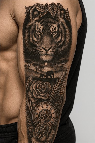 Aslan Figürlü Sonradan Kararan Yarı Kalıcı Geçici Kol Dövme Tattoo