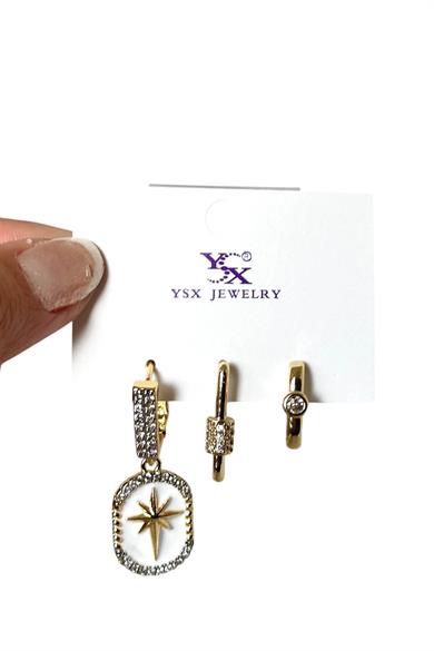 Altın Renk Taş Detaylı VİP 3lü YSX Küpe Set 