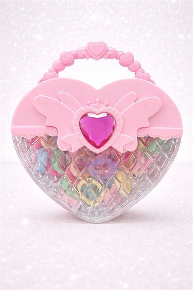 Pembe Renk Kalp Figürlü Kutu Toka Set