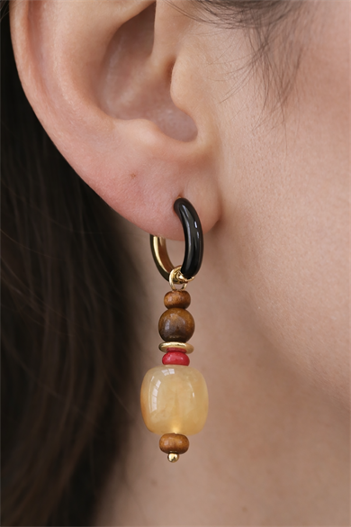 Altın Renk Boncuk Detaylı Küpe (Çift)