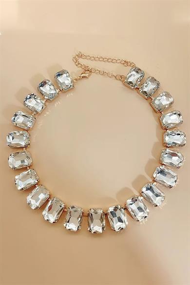 Altın Renk Taş Detaylı Tasarım Abiye Kolye