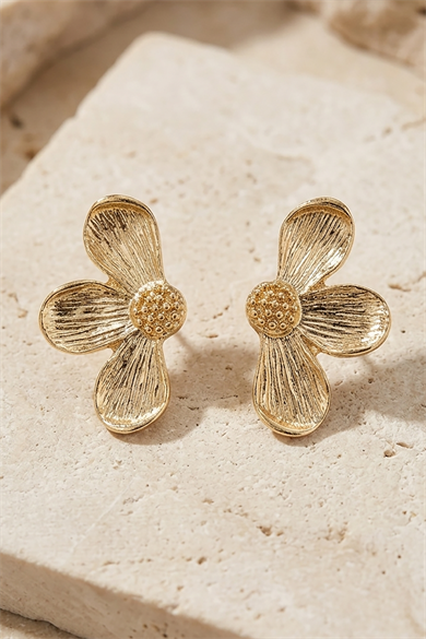 Altın Renk Çiçek Figürlü Küpe (Çift)