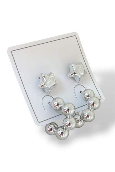 Gümüş Renk Karışık Figürlü Küpe Set