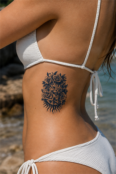 Kedili Çiçek Sonradan Kararan Yarı Kalıcı Geçici Dövme Tattoo