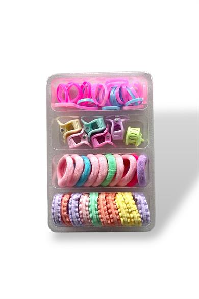 Karışık Renk Çocuk Havlu Toka Ve Saç Lastiği Mandal Toka Set