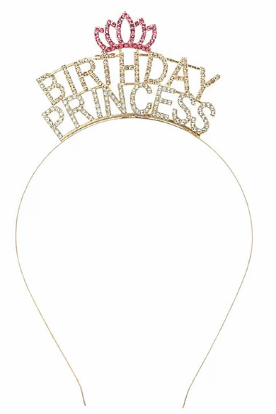 Altın Renk Birthday Princess Yazılı Taş Detaylı Taç