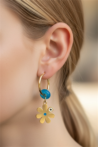 Altın Renk Çiçek Figürlü Çelik Küpe (Çift)