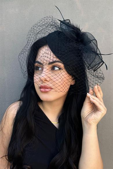 Siyah Renk Nikah Şapkası / Vualet Şapka